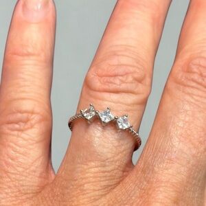 Elegant 3 diamond Silver plated over stainless steel Cubic Zirconias Ring